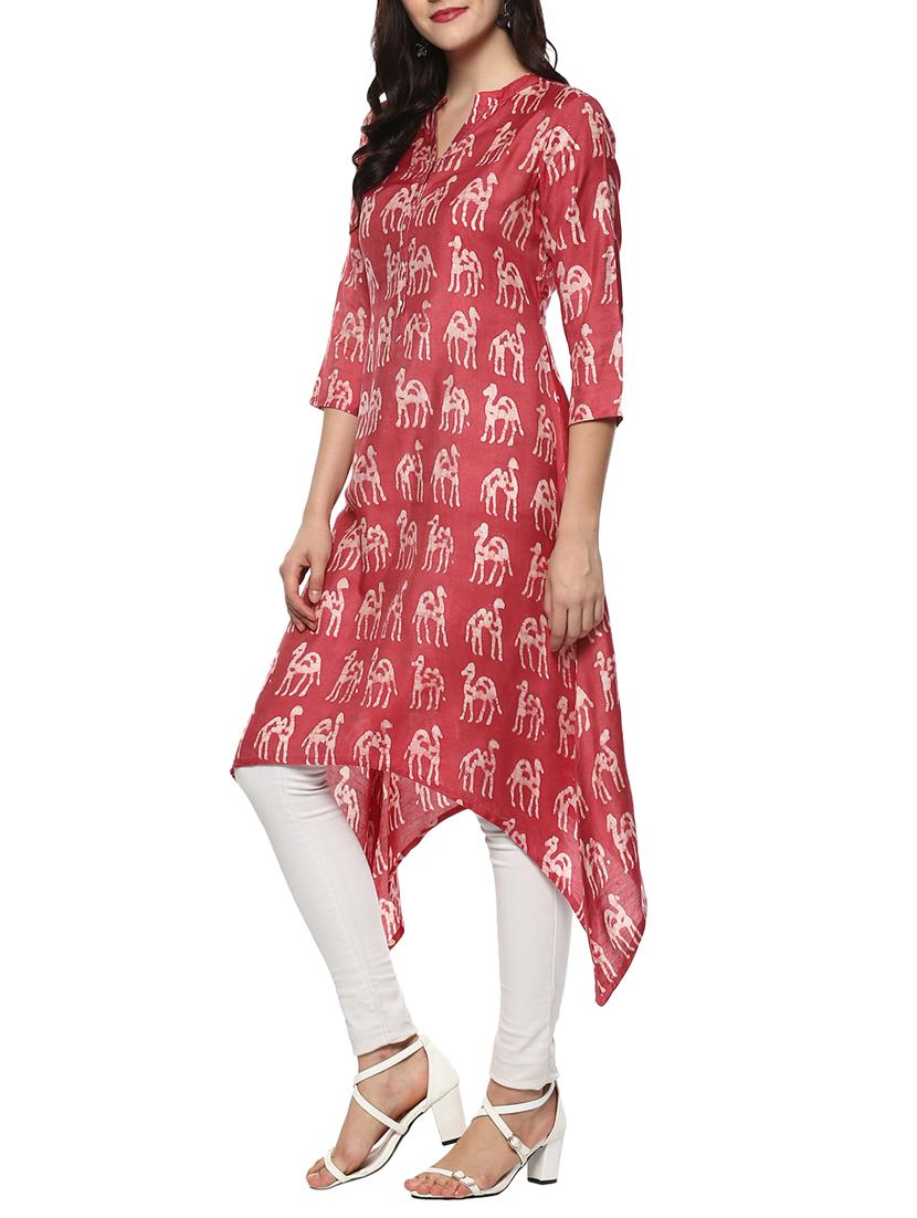 pink cotton asymmetric kurta - 14539720 - Zoom Image - 2