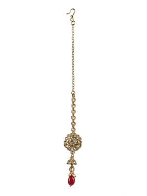 Pink Gold Tone Necklace, Earrings & Maangteeka Set - 14539784 - Standard Image - 2
