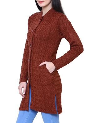 Brown woolen coatigan - 14539942 - Standard Image - 2