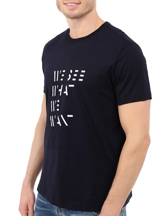 navy blue cotton chest print tshirt - 14540000 - Zoom Image - 2