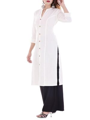 white cotton straight kurta - 14540392 - Standard Image - 2
