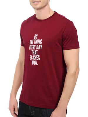 maroon cotton chest print tshirt - 14540426 - Standard Image - 2