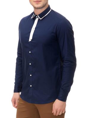 navy blue cotton casual shirt - 14542306 - Standard Image - 2