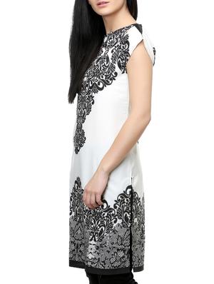 white crepe straight kurta - 14542382 - Standard Image - 2