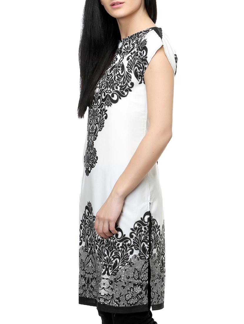 white crepe straight kurta - 14542382 - Zoom Image - 2