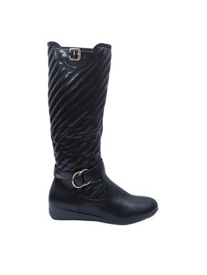 black leatherette knee length boot - 14543822 - Standard Image - 2