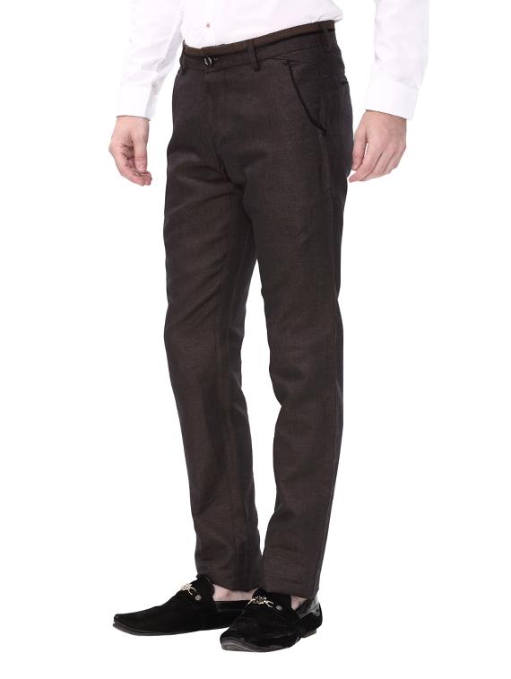 brown cotton flat front casual trouser - 14543929 - Zoom Image - 2