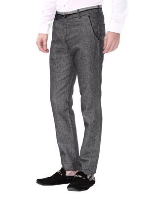 grey cotton flat front casual trousers - 14543933 - Standard Image - 2