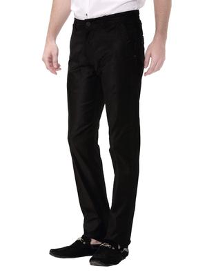 black cotton flat front casual trouser - 14543987 - Standard Image - 2