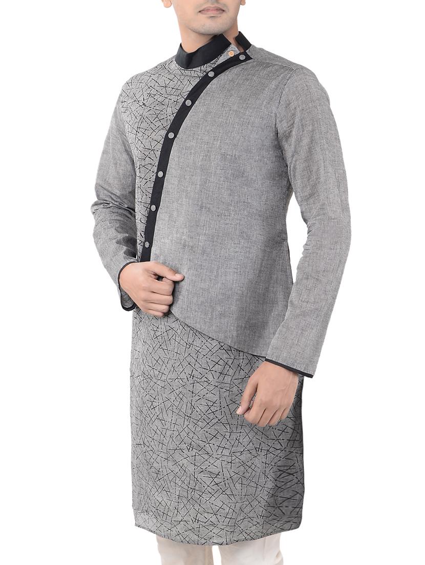 grey cotton long kurta - 14543995 - Zoom Image - 2