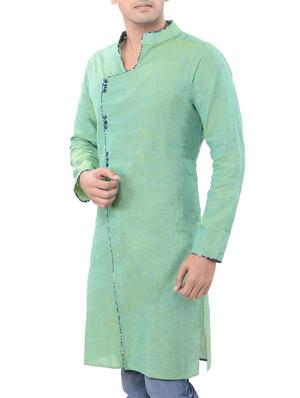 green cotton long kurta - 14543996 - Standard Image - 2