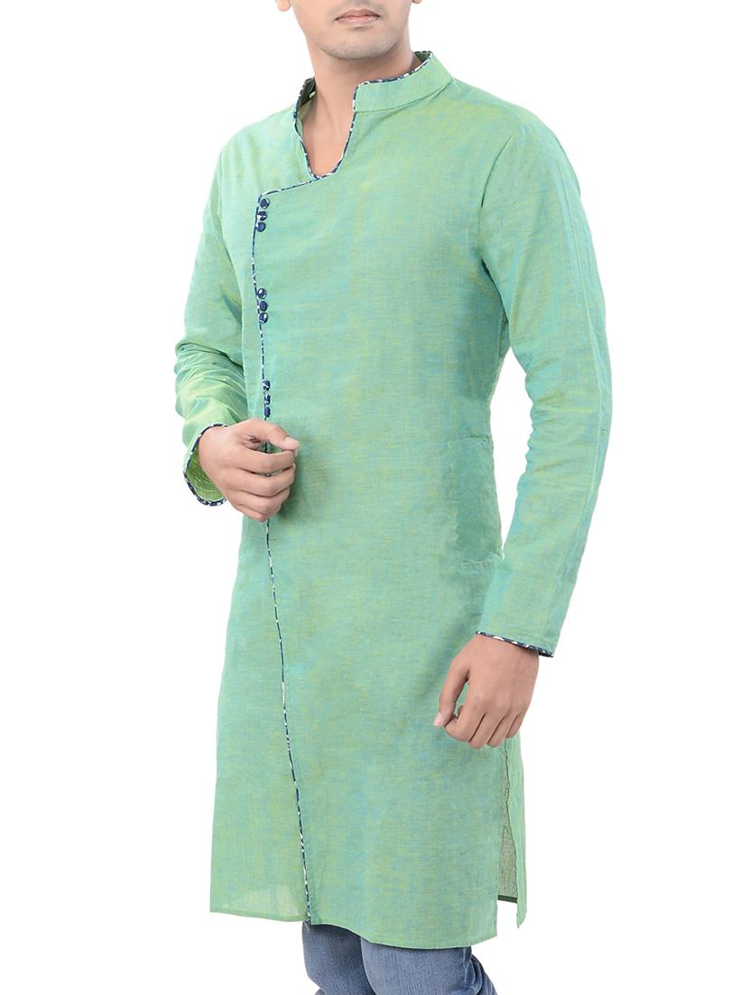 green cotton long kurta - 14543996 - Zoom Image - 2