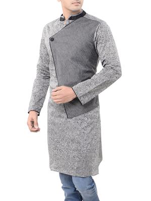 grey cotton long kurta - 14544000 - Standard Image - 2