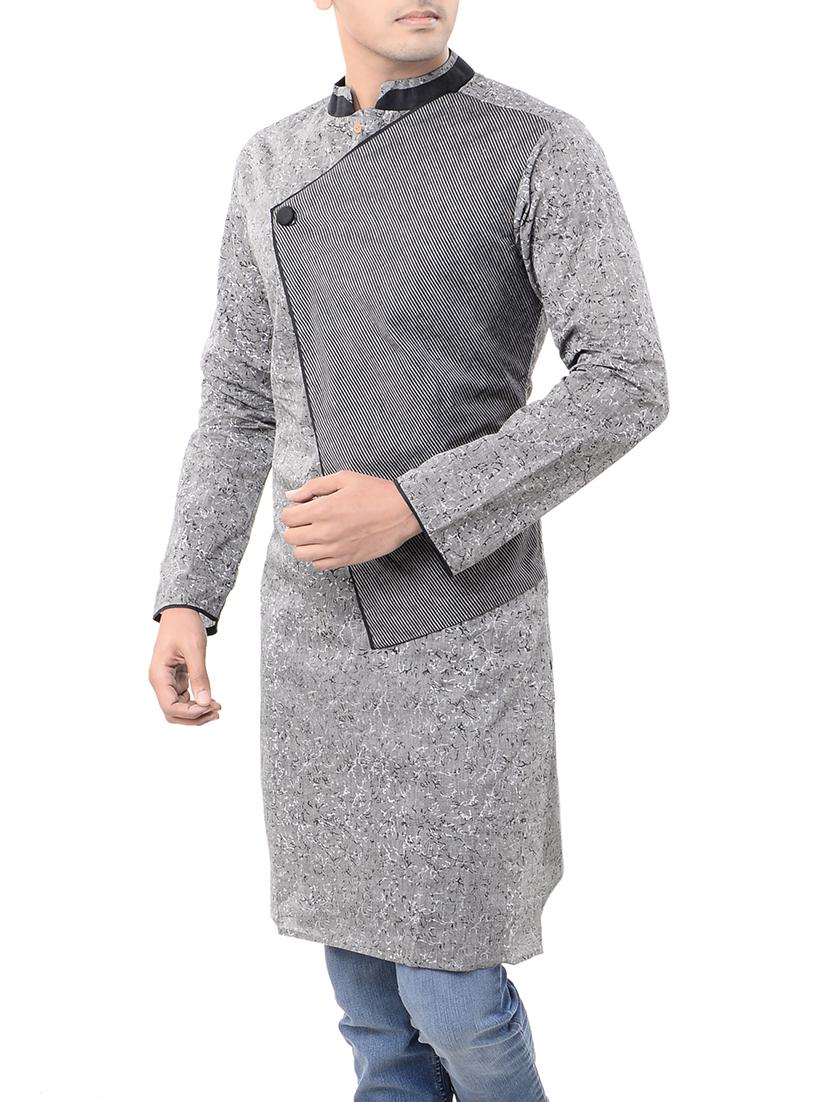 grey cotton long kurta - 14544000 - Zoom Image - 2