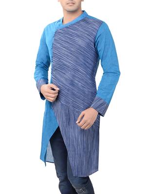 blue cotton long kurta - 14544001 - Standard Image - 2