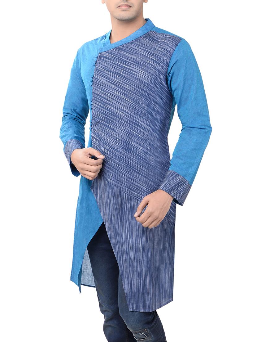blue cotton long kurta - 14544001 - Zoom Image - 2