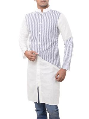 white cotton long kurta - 14544006 - Standard Image - 2