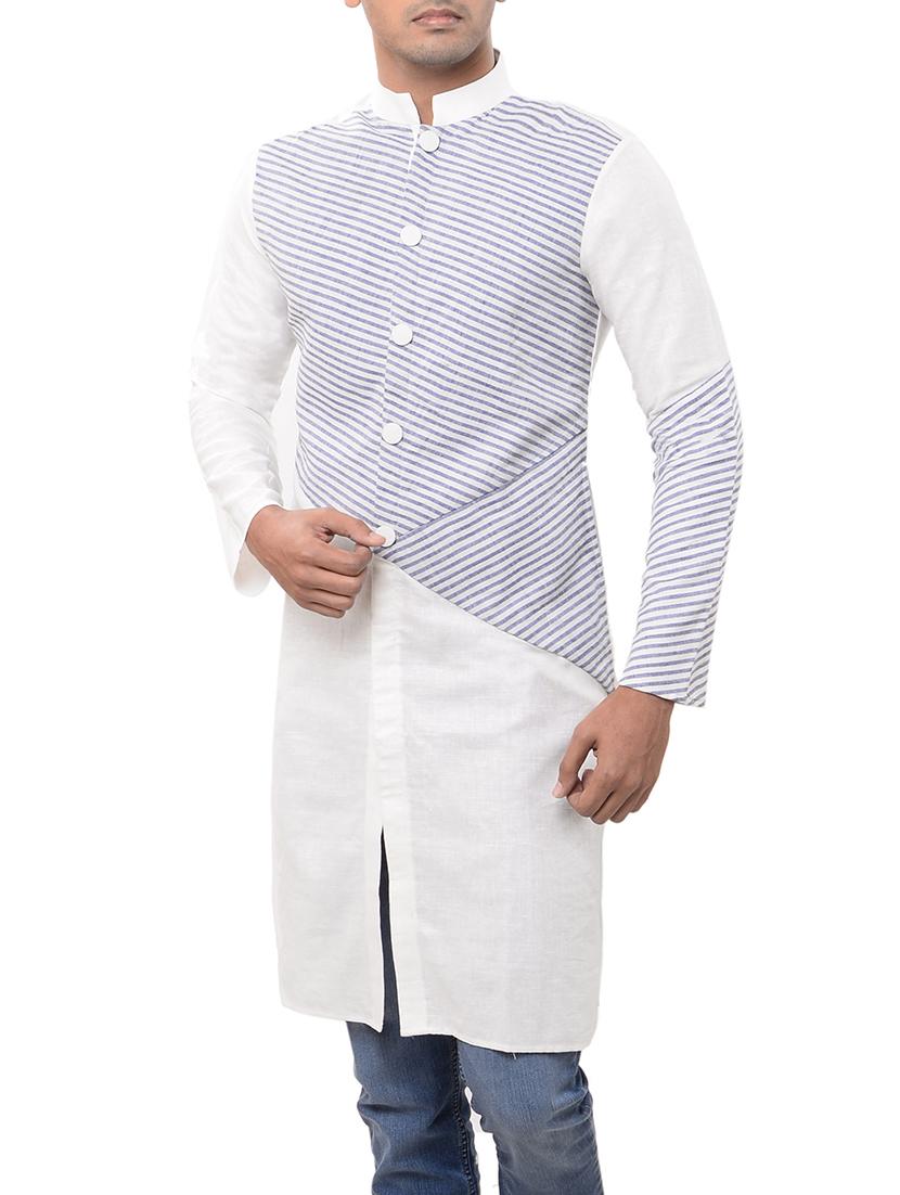 white cotton long kurta - 14544006 - Zoom Image - 2