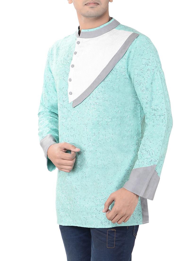 blue cotton short kurta - 14544011 - Zoom Image - 2