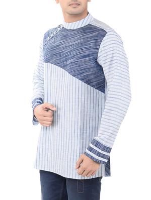 light blue khadi short kurta - 14544013 - Standard Image - 2