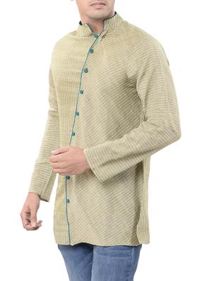 green khadi short kurta - 14544014 - Standard Image - 2