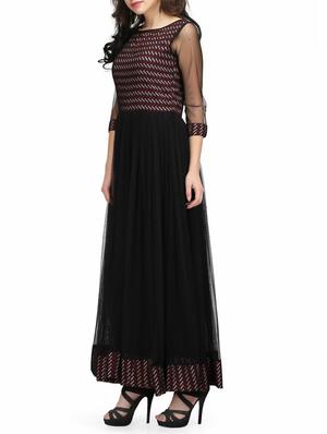 black net printed gown dress - 14544046 - Standard Image - 2