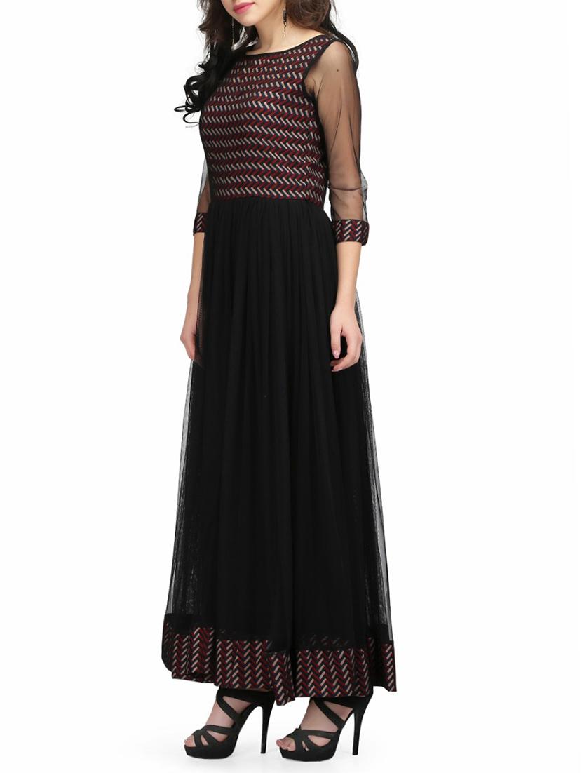 black net printed gown dress - 14544046 - Zoom Image - 2
