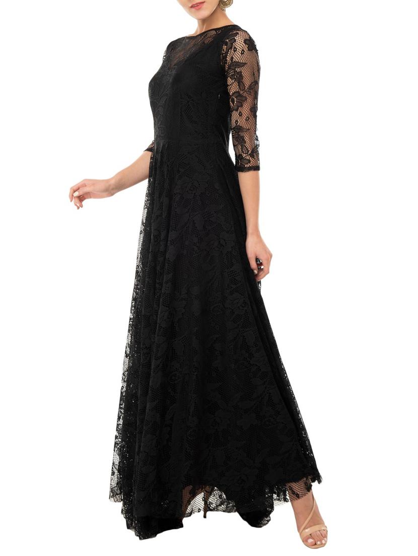 black net solid semi-stitched gown - 14544049 - Zoom Image - 2