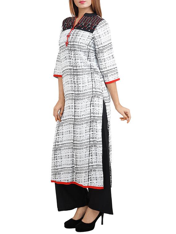 white rayon straight kurta - 14544233 - Zoom Image - 2