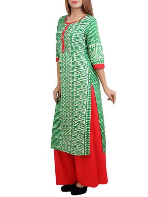 green cotton straight kurta - 14544246 - Standard Image - 2