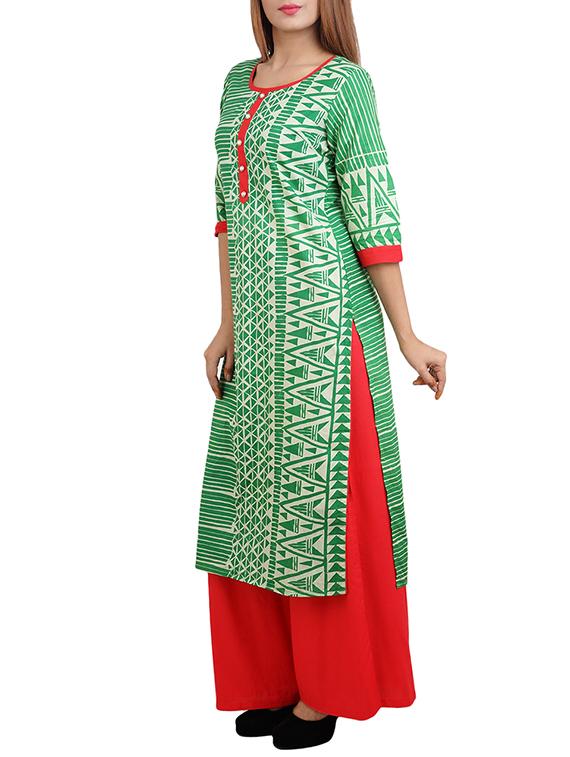 green cotton straight kurta - 14544246 - Zoom Image - 2