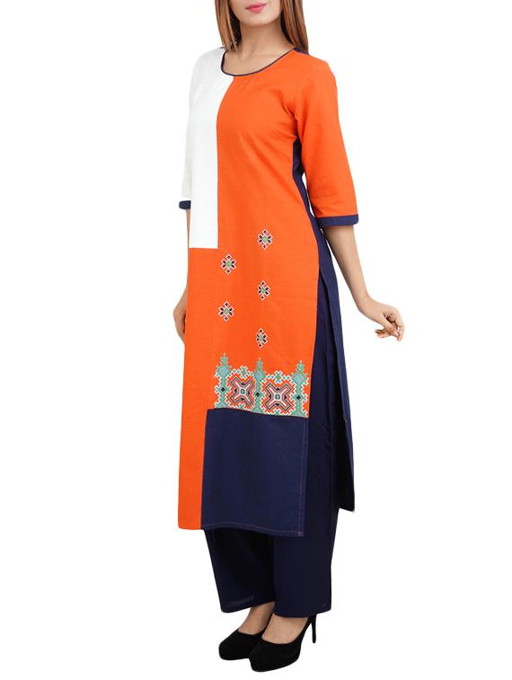 orange cotton straight kurta - 14544253 - Zoom Image - 2