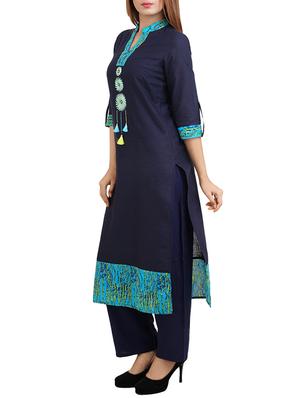 blue cotton straight kurta - 14544256 - Standard Image - 2