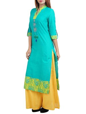 sea green cotton straight kurta - 14544257 - Standard Image - 2