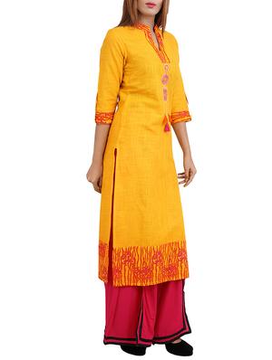 yellow cotton straight kurta - 14544258 - Standard Image - 2