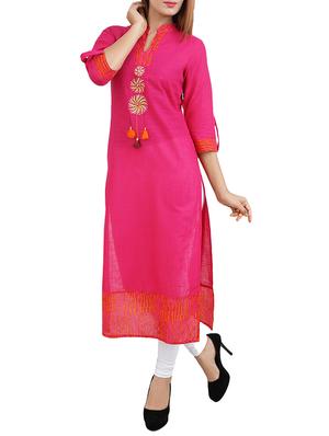 pink cotton straight kurta - 14544259 - Standard Image - 2