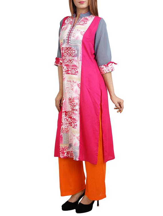 pink rayon straight kurta - 14544267 - Zoom Image - 2