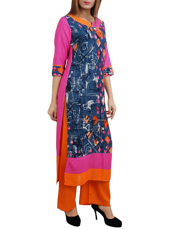 multicolour rayon straight kurta - 14544269 - Zoom Image - 2