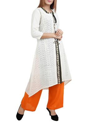 white cotton high-low kurta - 14544273 - Standard Image - 2