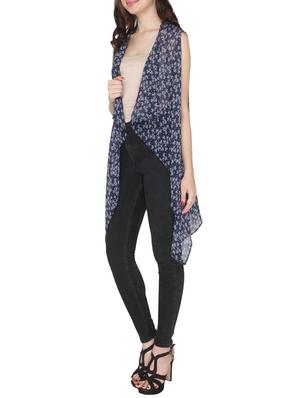 navy blue georgette asymmetric shrug - 14544377 - Standard Image - 2