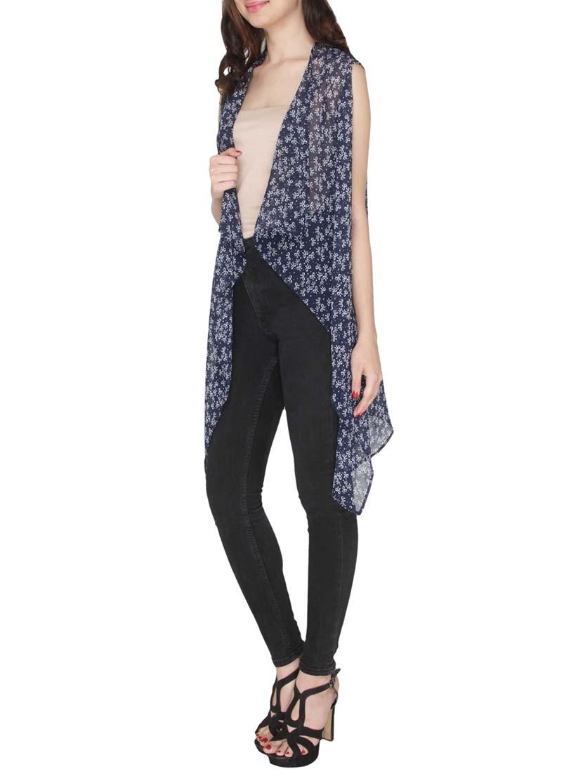 navy blue georgette asymmetric shrug - 14544377 - Zoom Image - 2