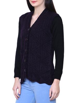 Dark purple woolen cardigan - 14544396 - Standard Image - 2