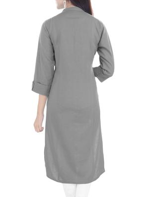 grey cotton straight kurta - 14544508 - Standard Image - 2