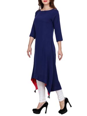 blue crepe highlow kurta - 14544722 - Standard Image - 2