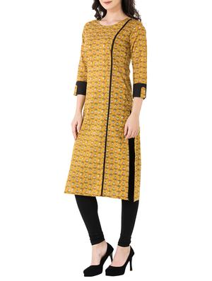 yellow cotton straight kurta - 14544891 - Standard Image - 2