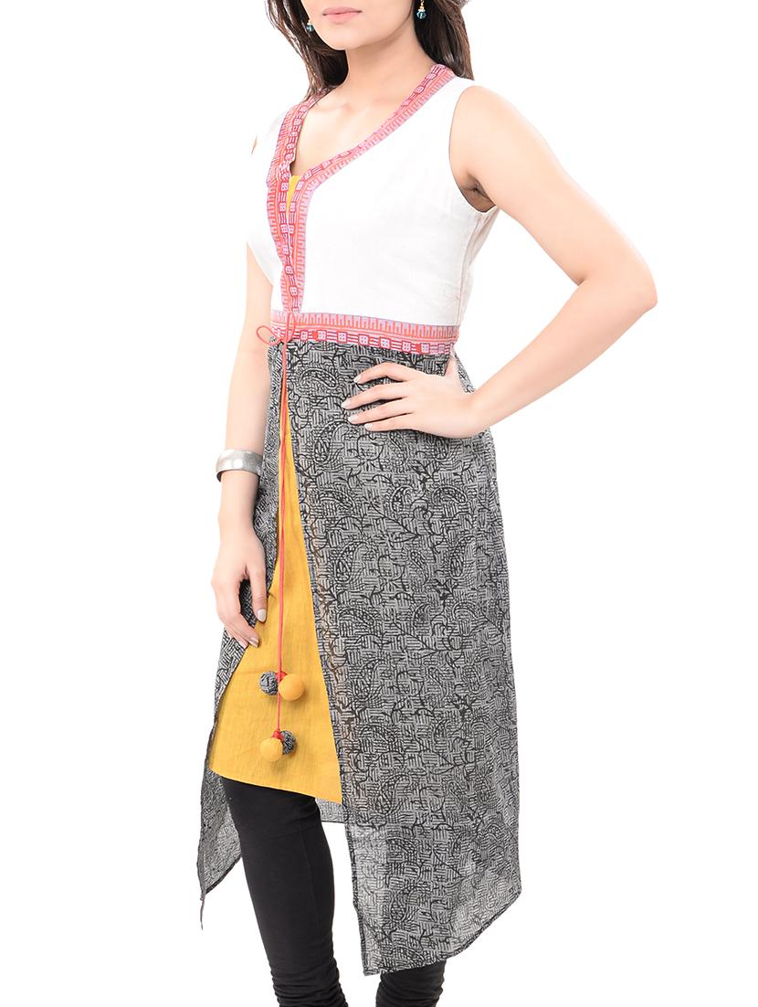 multi colored cotton layered kurta - 14545623 - Zoom Image - 2