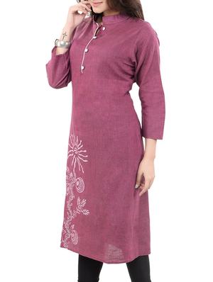 magenta cotton aline kurta - 14545630 - Standard Image - 2