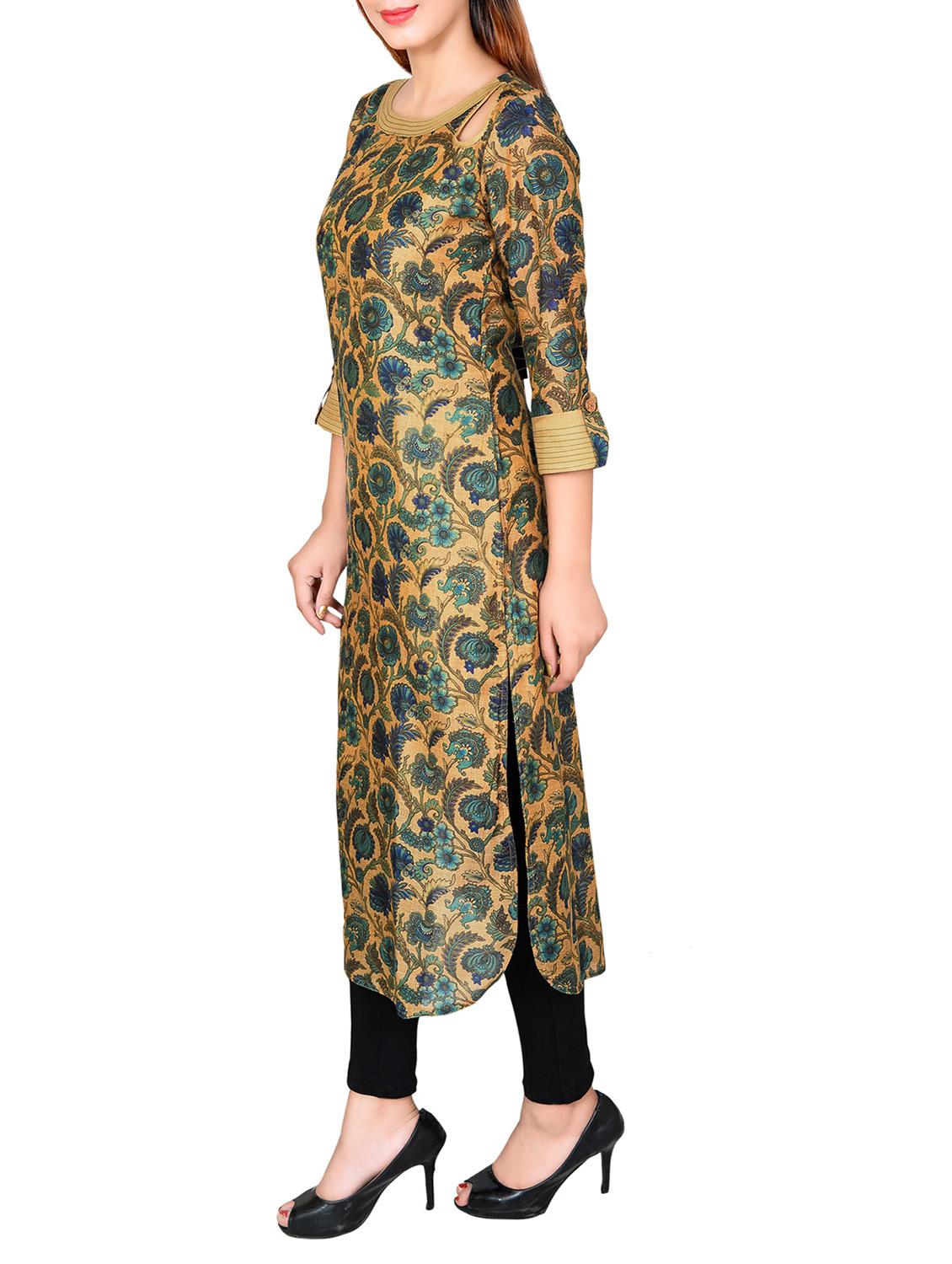 multicolored chanderi straight kurta - 14545961 - Zoom Image - 2