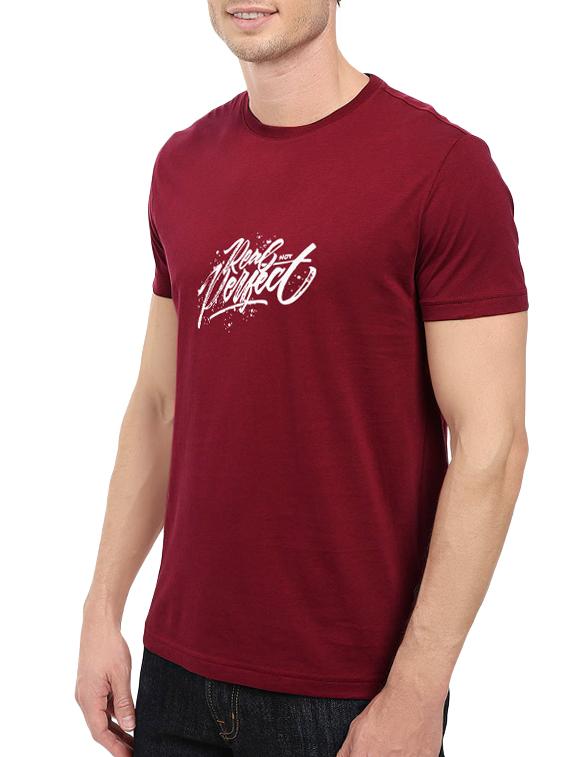 maroon cotton chest print tshirt - 14546361 - Zoom Image - 2