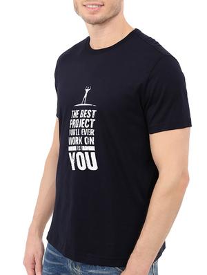 navy blue cotton front print t-shirt - 14546372 - Standard Image - 2